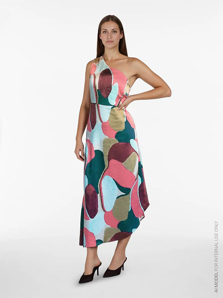 Visalmira One Shoulder Midi Dress
