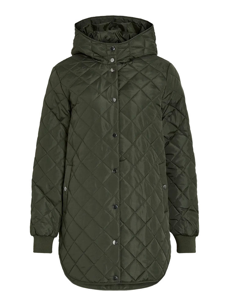 Vitate Hooded Mid Length Coat-Khaki