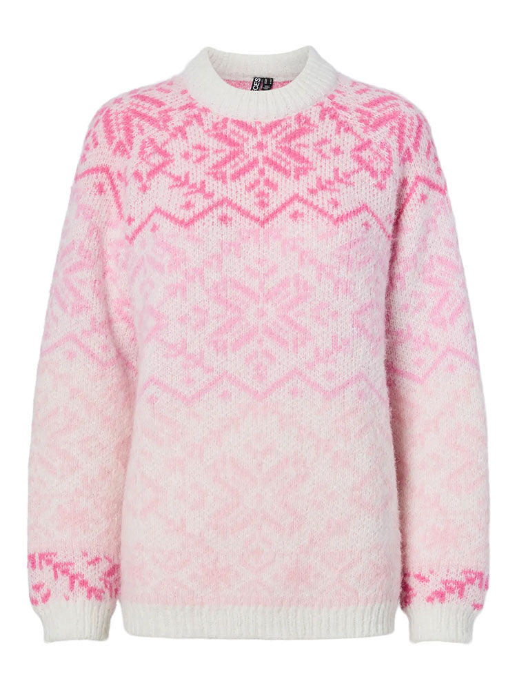 Pcjo High Neck Knit Swester-White/Pink