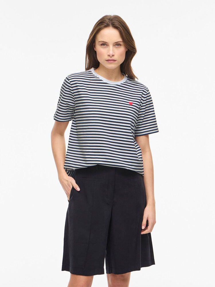 Vinora Round Neck T-Shirt-Navy/White Stripe