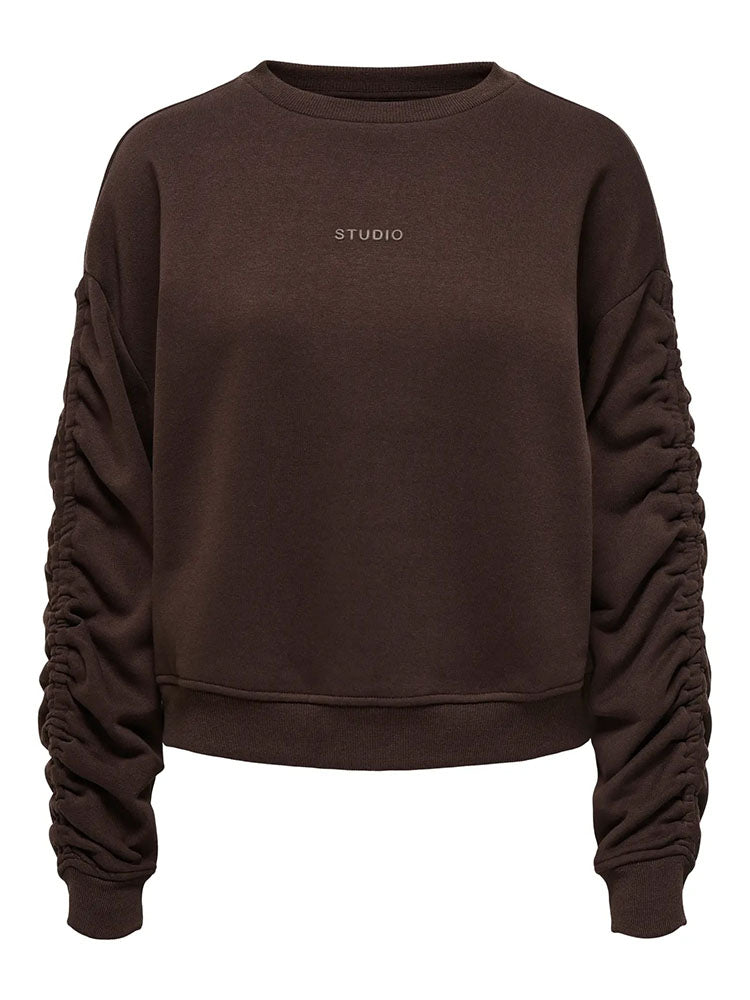 Onlsweater Ruched Sleeve Crew Sweater-Coffee Bean