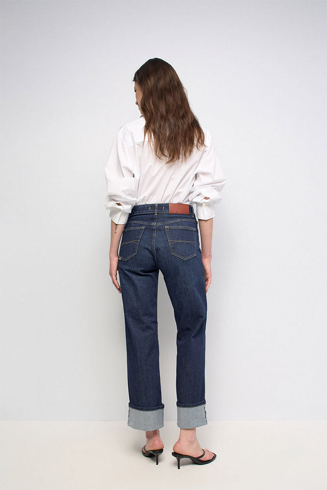 Salsa True Straight Cuffed Jeans- Dark Blue Denim