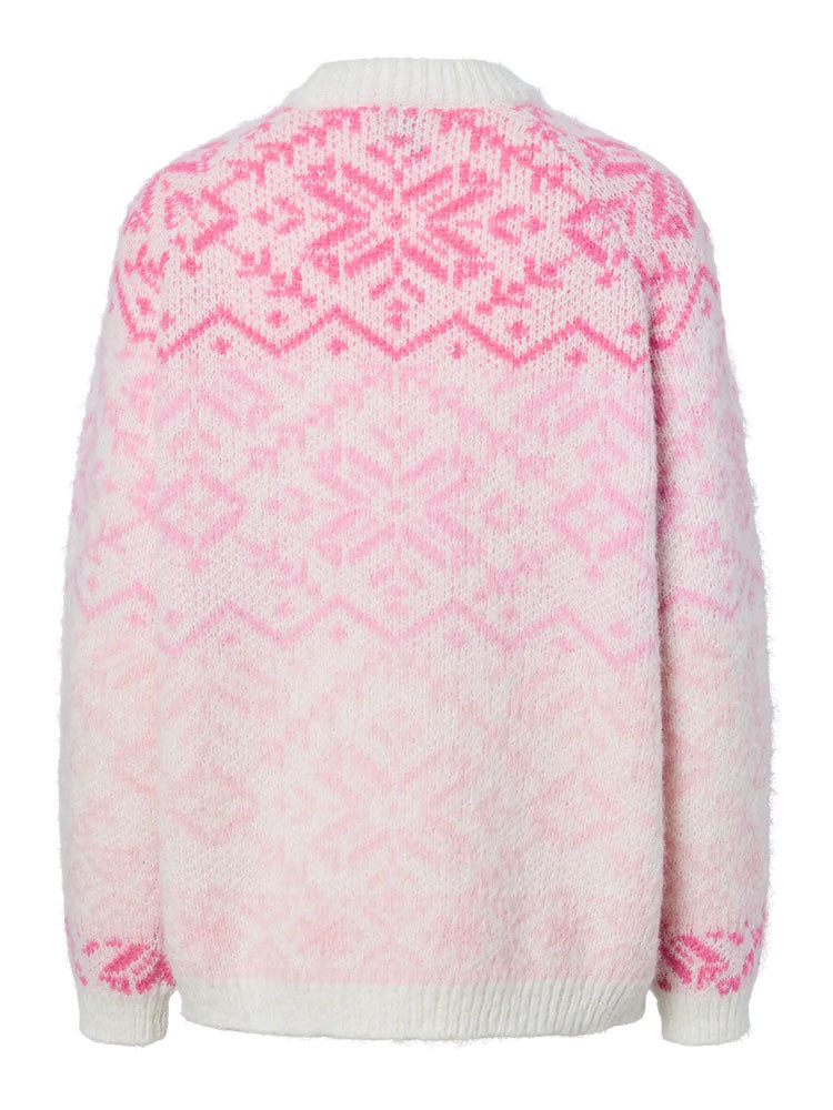 Pcjo High Neck Knit Swester-White/Pink