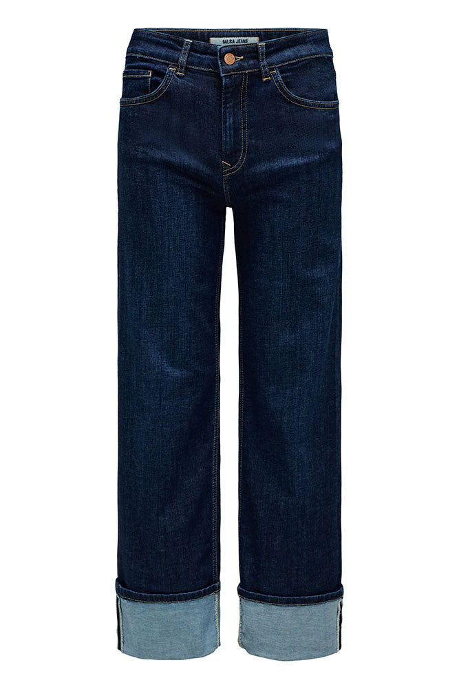 Salsa True Straight Cuffed Jeans- Dark Blue Denim