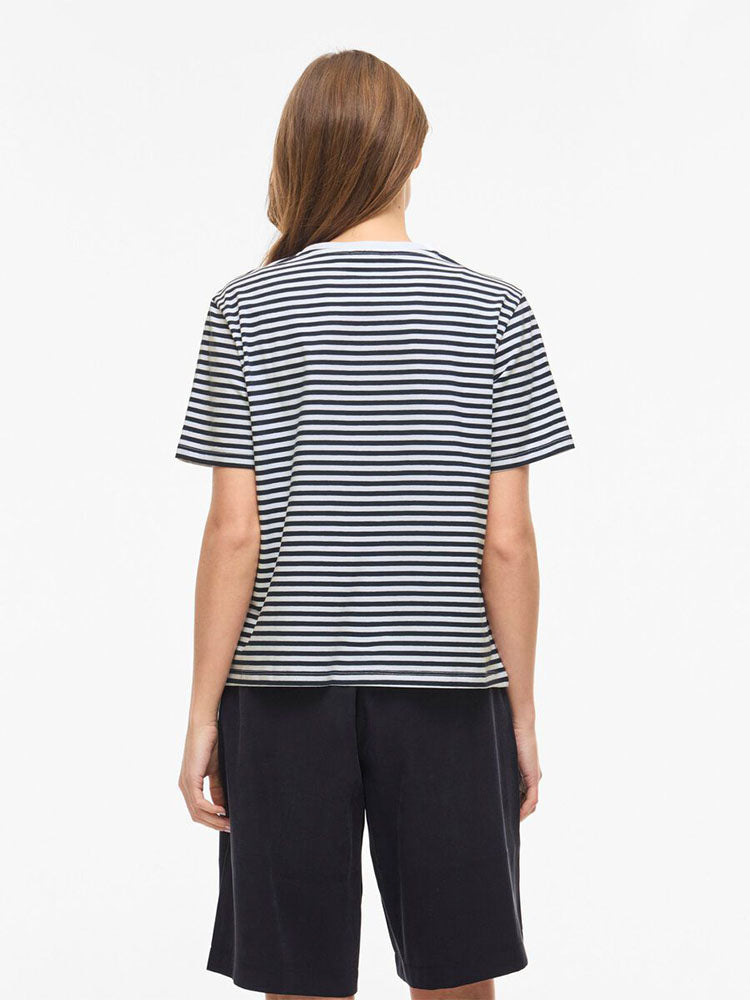 Vinora Round Neck T-Shirt-Navy/White Stripe