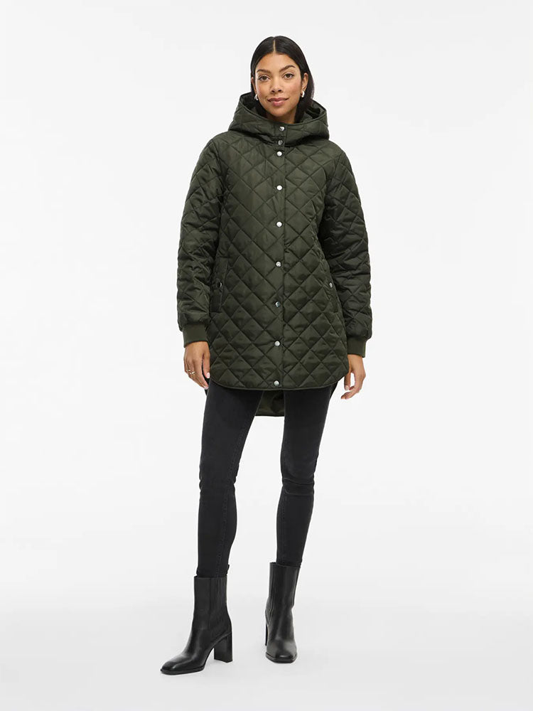 Vitate Hooded Mid Length Coat-Khaki