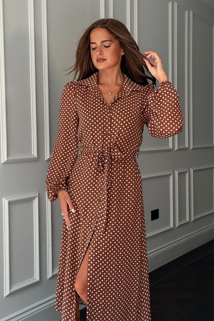 Kaya Midi Shirt Dress-Brown Spot
