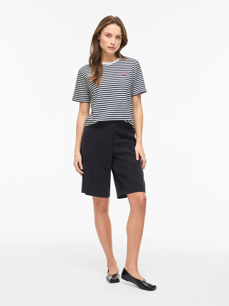 Vinora Round Neck T-Shirt-Navy/White Stripe