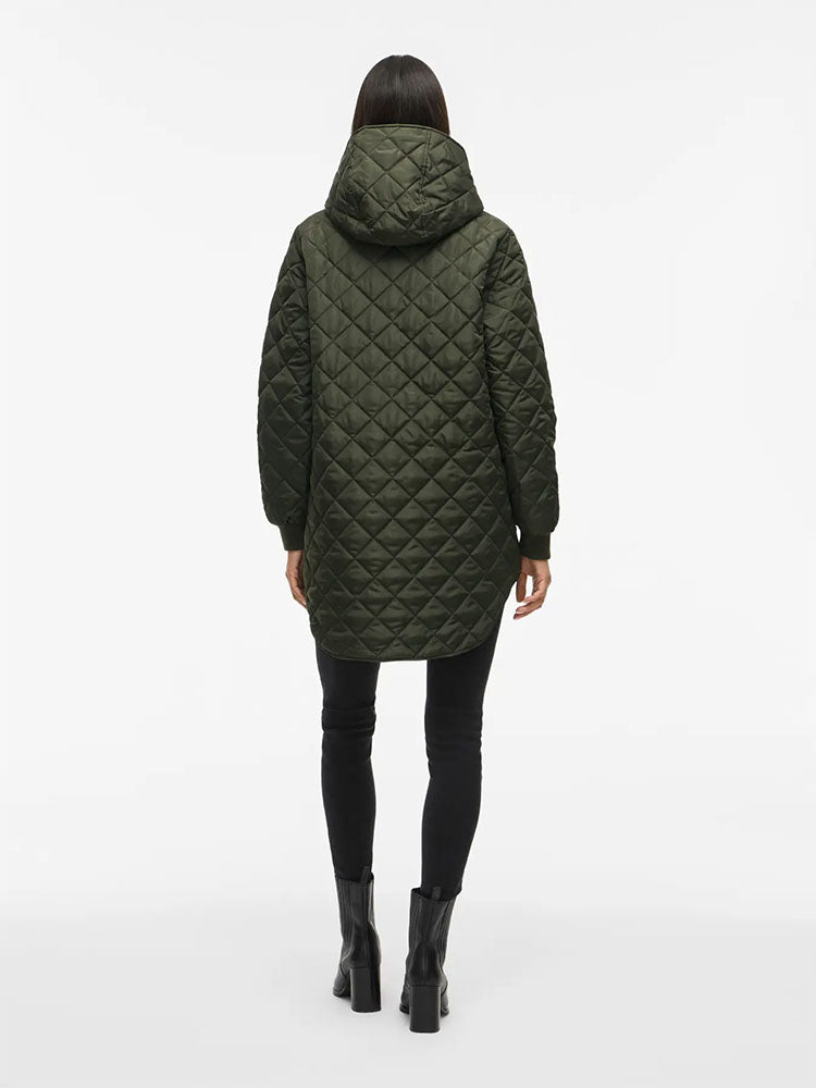 Vitate Hooded Mid Length Coat-Khaki