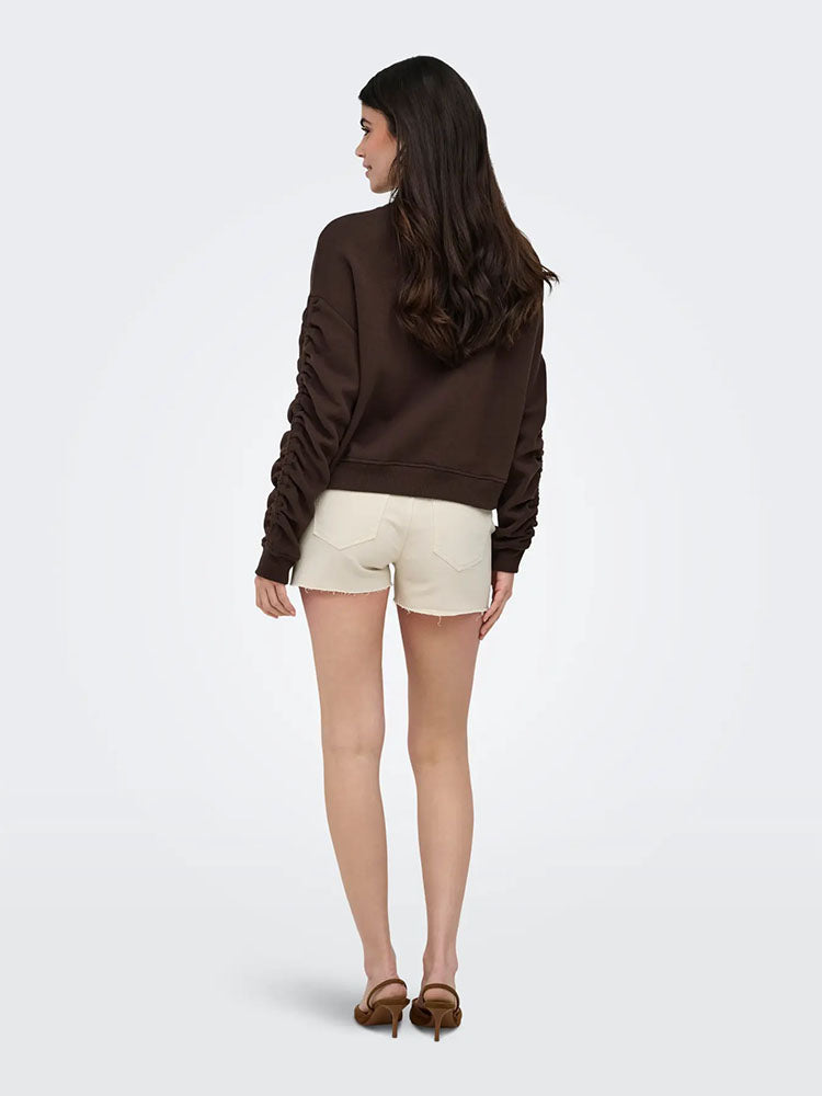 Onlsweater Ruched Sleeve Crew Sweater-Coffee Bean