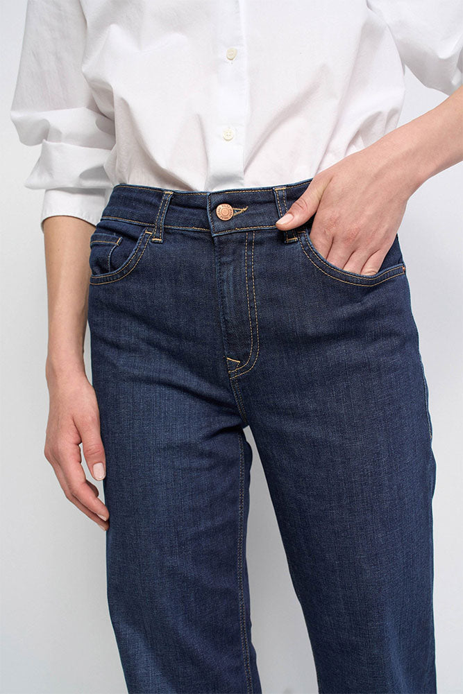 Salsa True Straight Cuffed Jeans- Dark Blue Denim