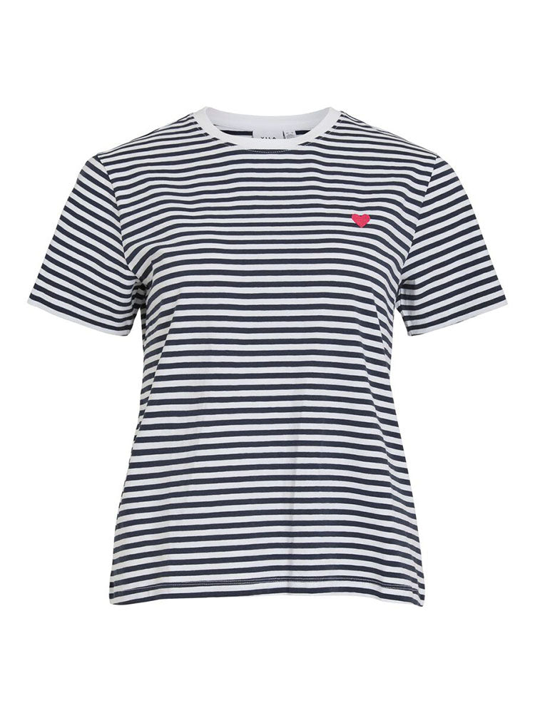 Vinora Round Neck T-Shirt-Navy/White Stripe