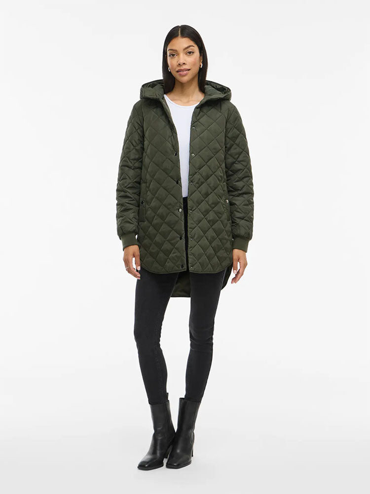 Vitate Hooded Mid Length Coat-Khaki