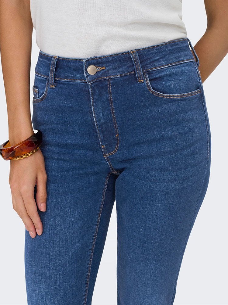 Jdyfina Mid Waist Straight Fit Turn Up Jeans-Medium Blue Denim