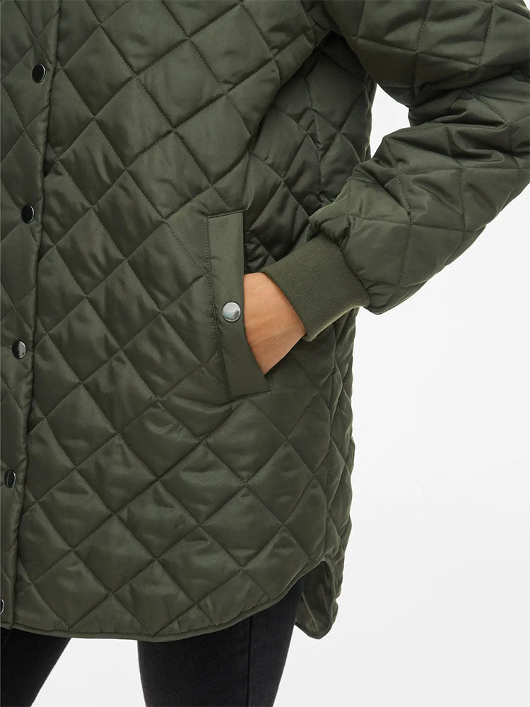 Vitate Hooded Mid Length Coat-Khaki