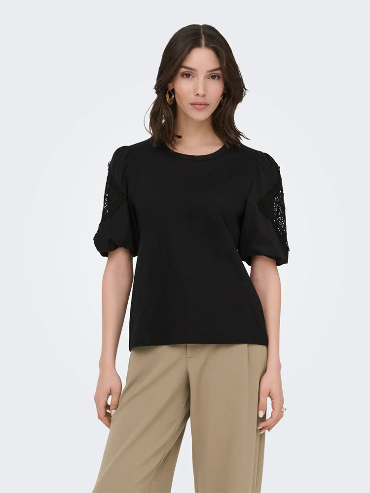 Jdyuma Lace Detail Sleeve Top-Black