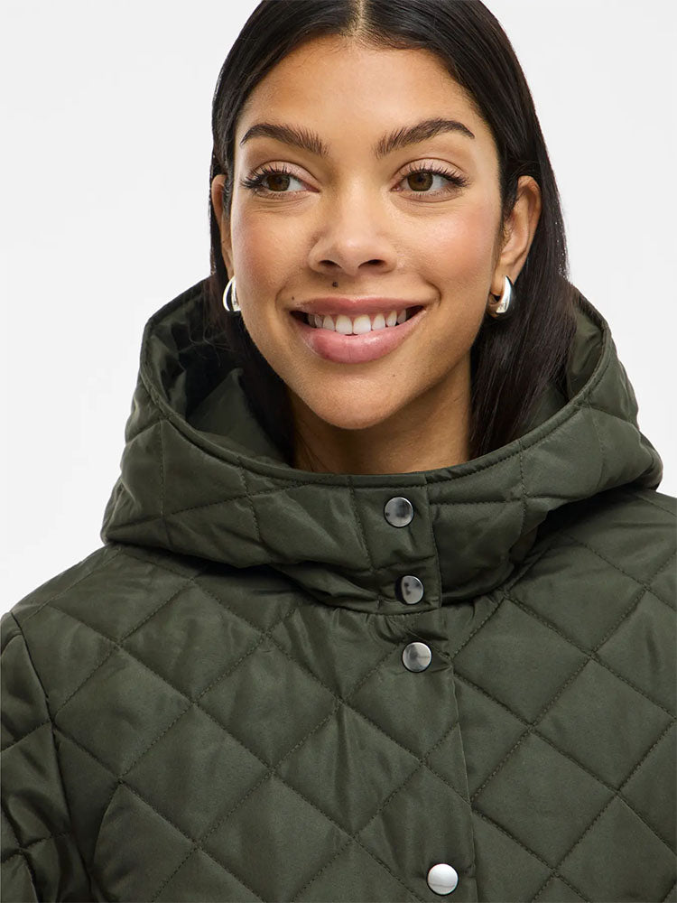 Vitate Hooded Mid Length Coat-Khaki