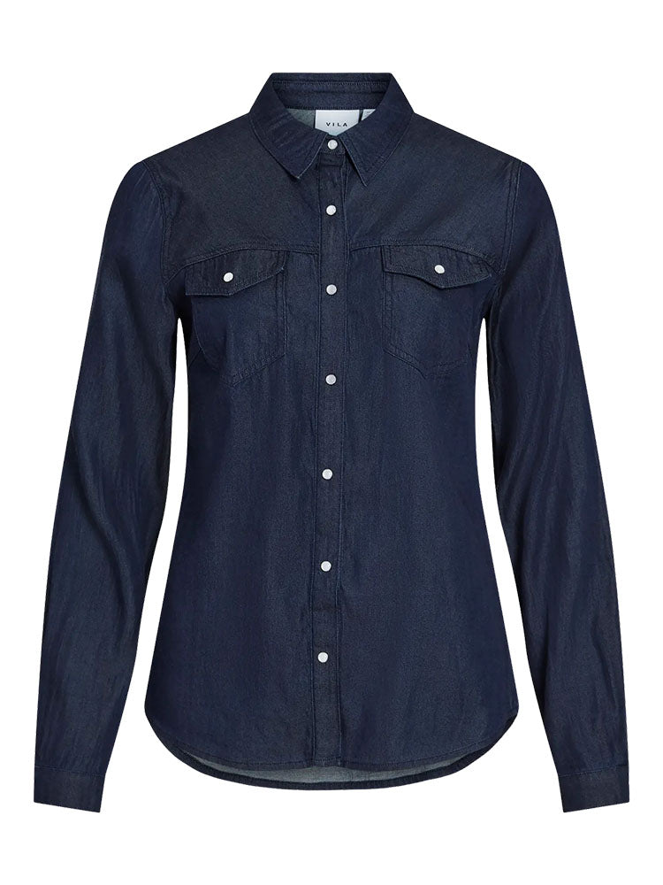 Vibista Denim Shirt-Dark Blue Denim