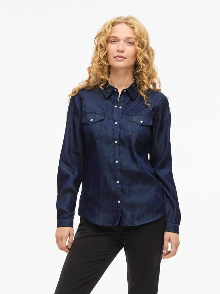 Vibista Denim Shirt-Dark Blue Denim