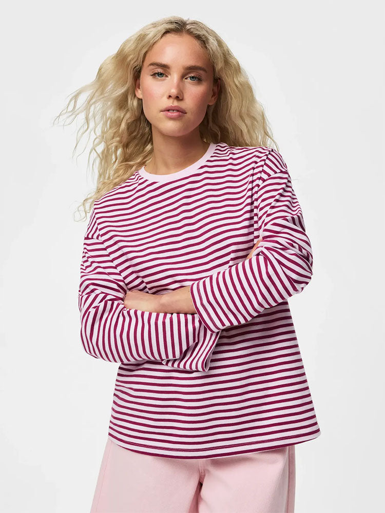 Pcselma Long Sleeve Top-Red/Pink Stripe