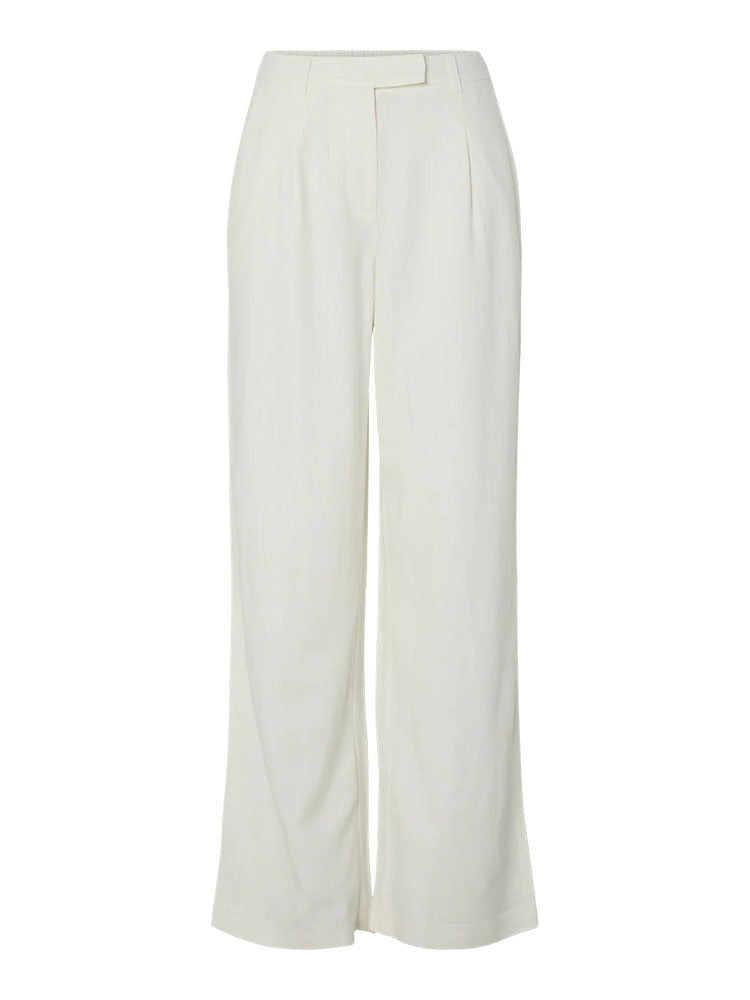 Pcawace High Waist Linen Blend Trousers- White