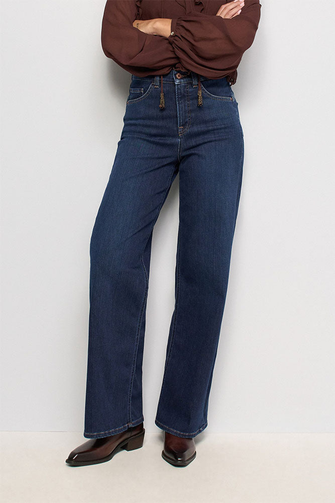 Faith Push In Wide Perfect Shape Jeans-Dark Blue Denim