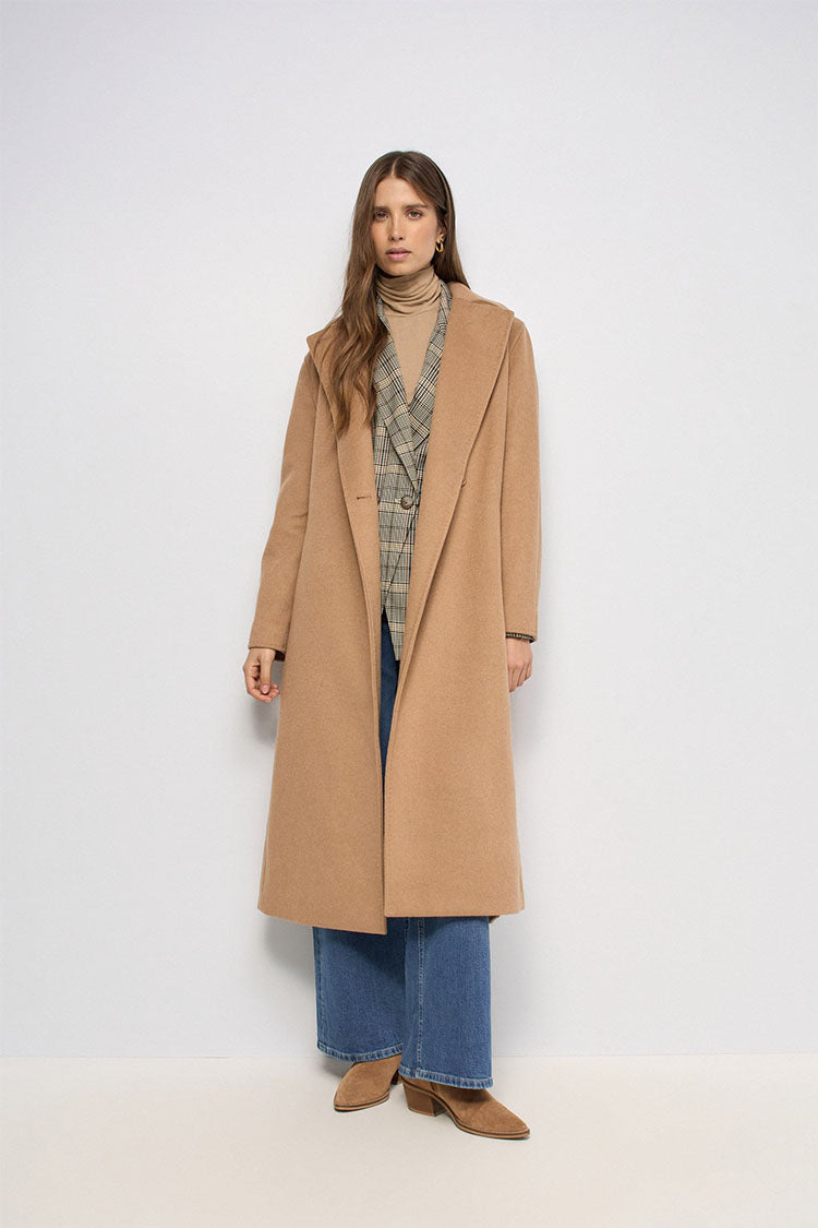 Salsa Long Wool Blend Coat-Tan
