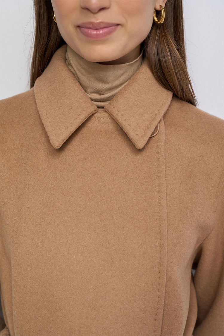 Salsa Long Wool Blend Coat-Tan