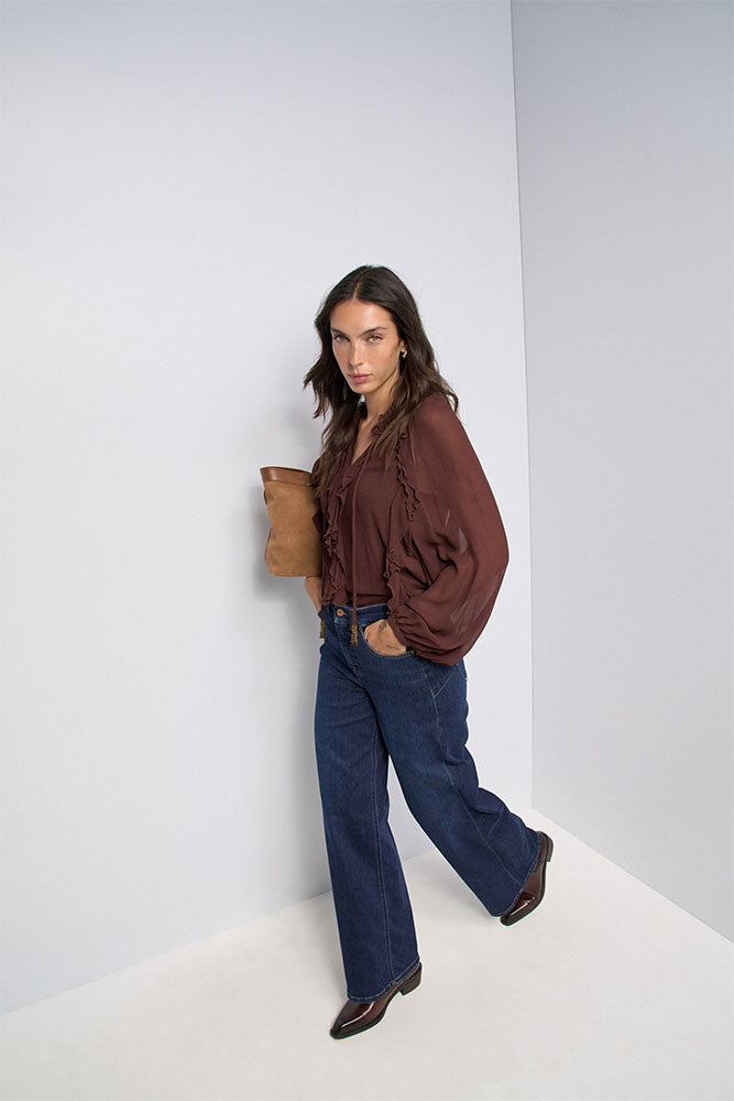 Faith Push In Wide Perfect Shape Jeans-Dark Blue Denim