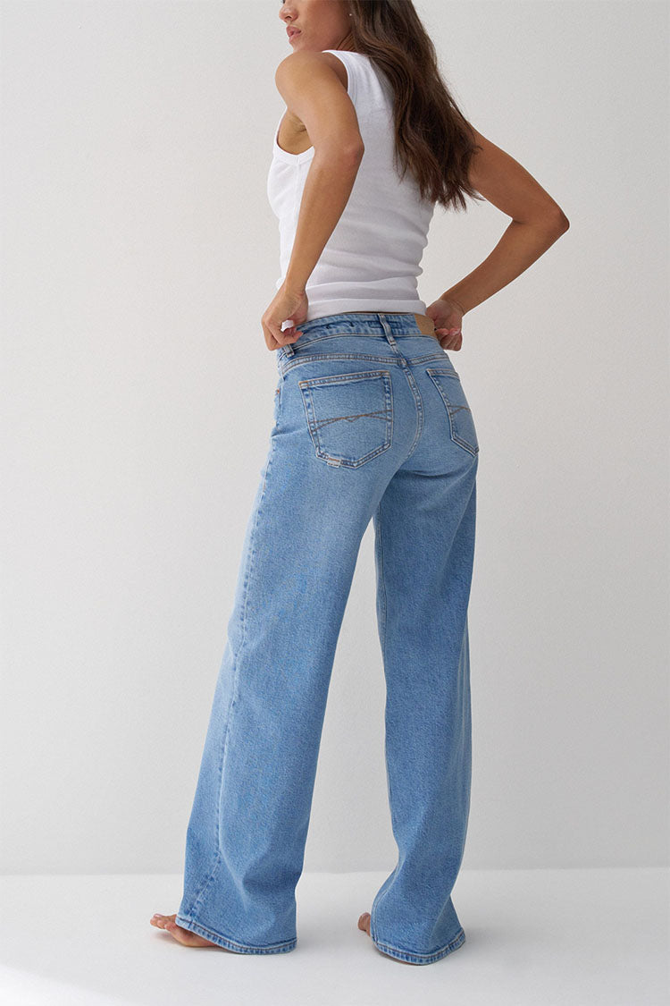 Salsa Low Rise Wide Jeans-Medium Blue