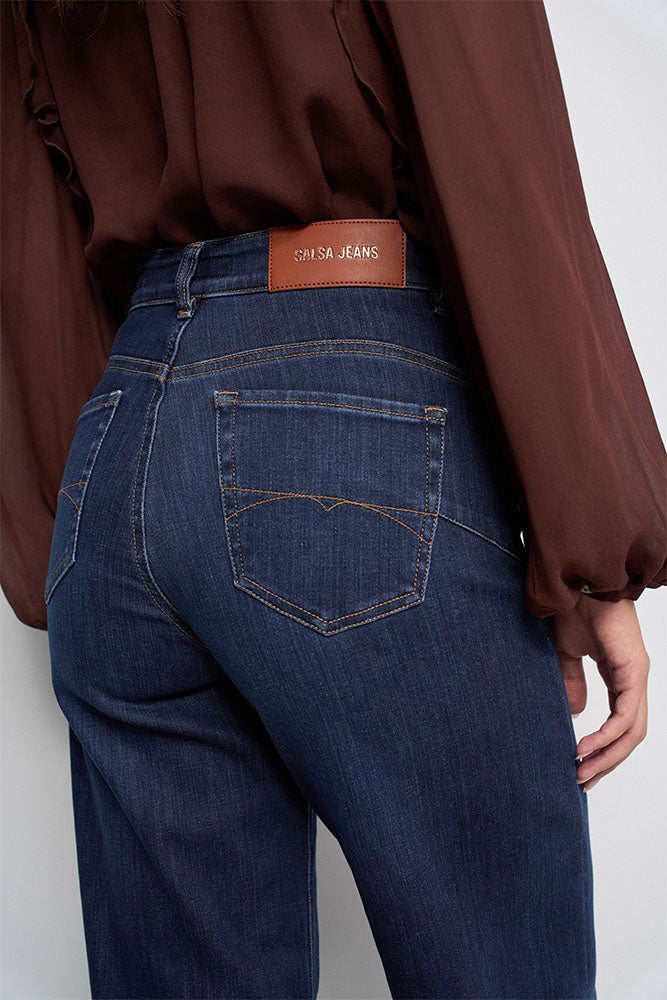 Faith Push In Wide Perfect Shape Jeans-Dark Blue Denim