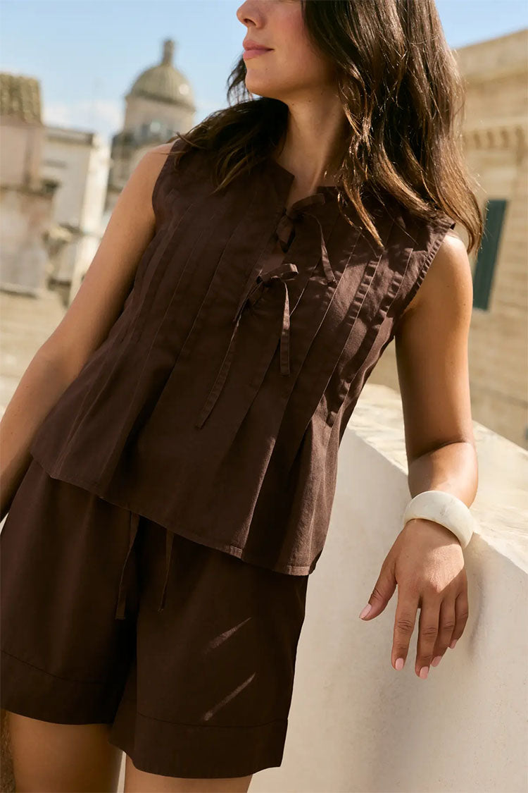 Vitevira Tiestring Top-Brown