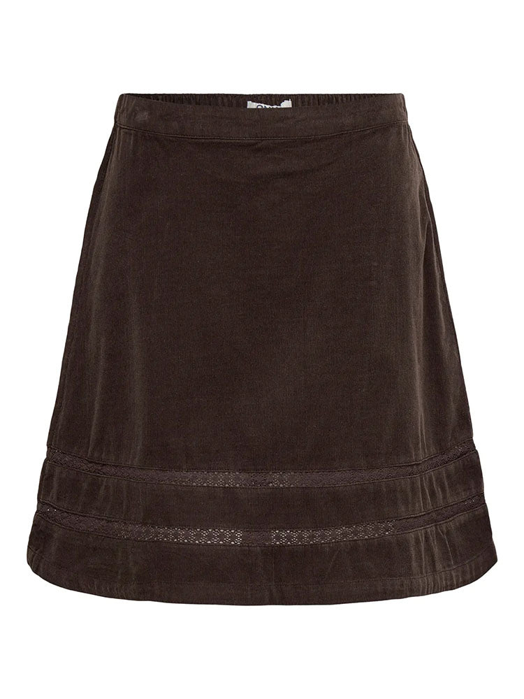 Olaime High Waist Cord Skirt-Coffee Bean