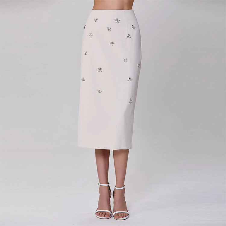 Embroidered Pencil Skirt-Stone
