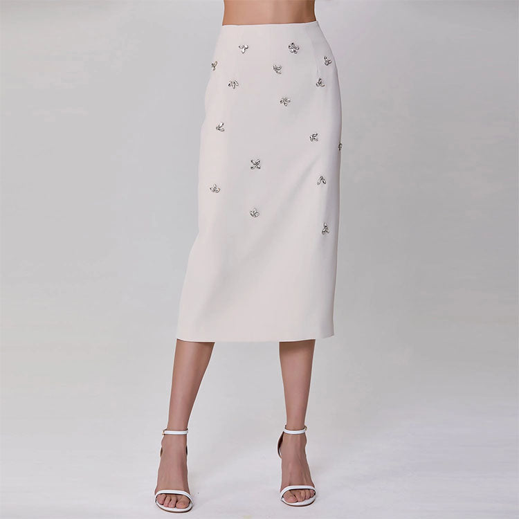 Embroidered Pencil Skirt-Stone