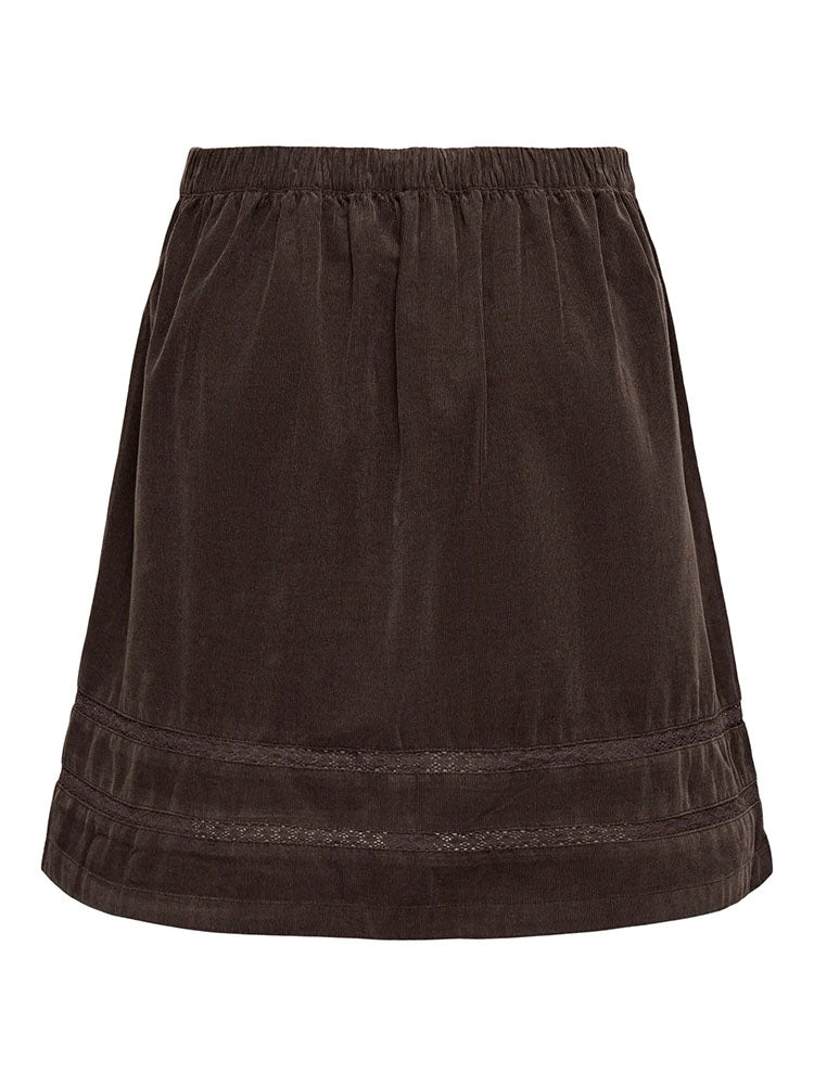 Olaime High Waist Cord Skirt-Coffee Bean