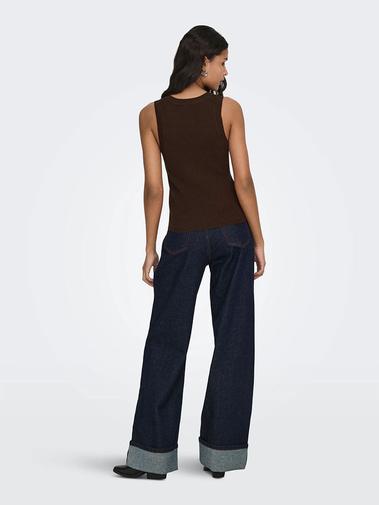 Jdyaya Ribbed Knit Tank Top-Chocolate