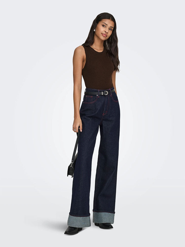 Jdyaya Ribbed Knit Tank Top-Chocolate
