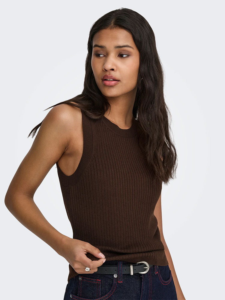 Jdyaya Ribbed Knit Tank Top-Chocolate