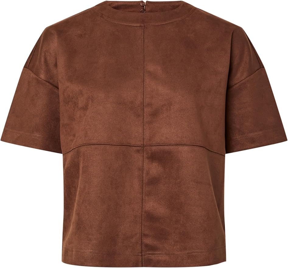 Pcgertu Boxy Faux Suede Top-Brown