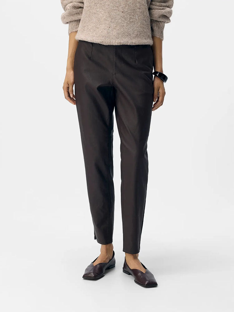 Objbelle Coated Trousers-Coffee Bean