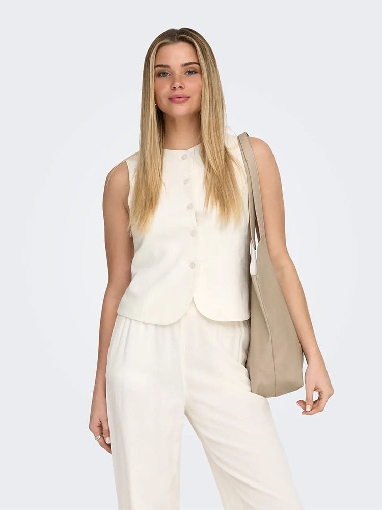 Onlgoa Linen Waistcoat-Cream