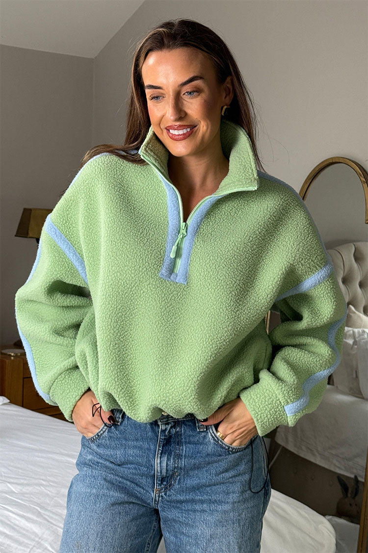 Lulu Contrast Binding 1/4 Zip Fleece Sage