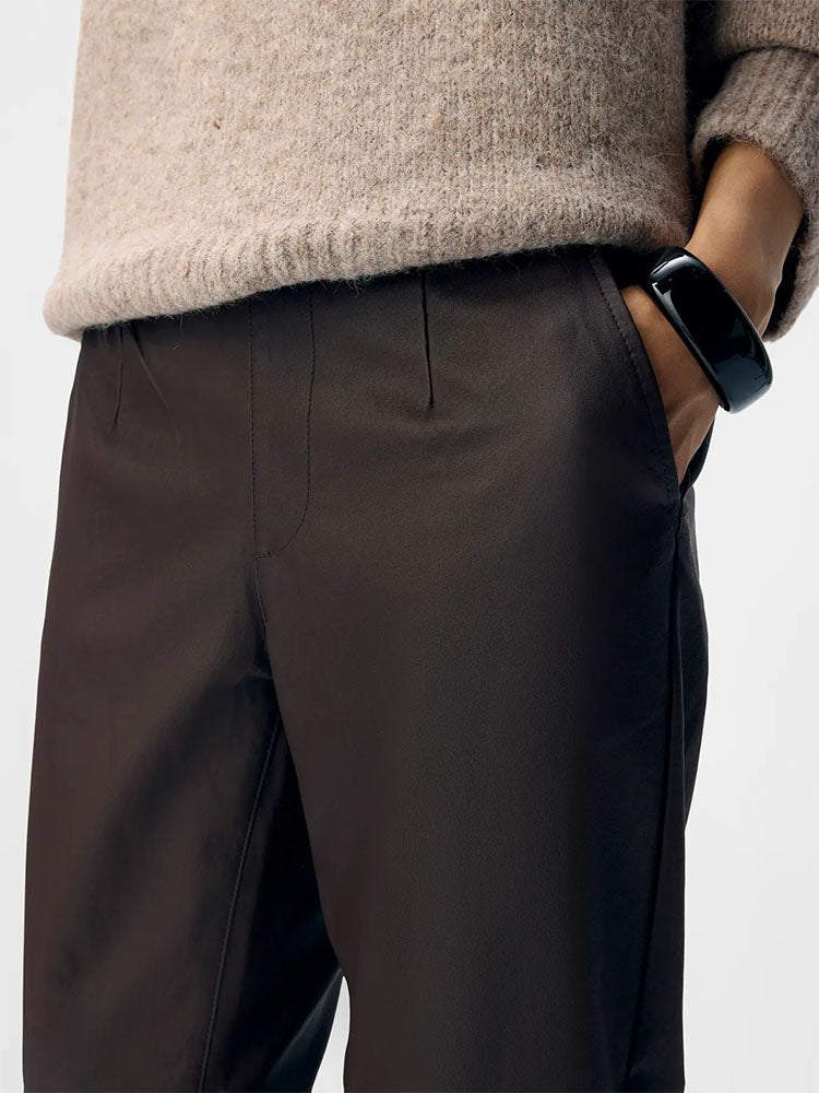 Objbelle Coated Trousers-Coffee Bean