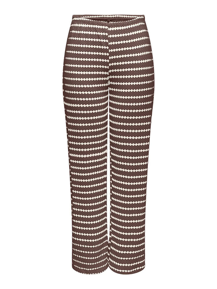 Onleva Stripe Wide Leg Trousers-Brown/White