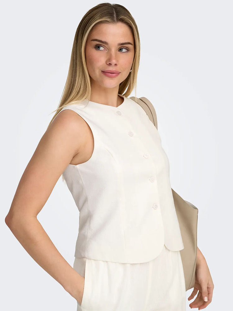 Onlgoa Linen Waistcoat-Cream