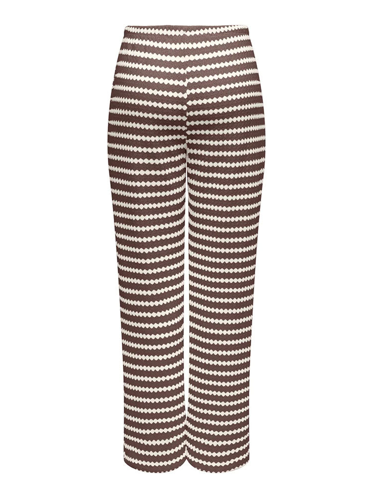 Onleva Stripe Wide Leg Trousers-Brown/White