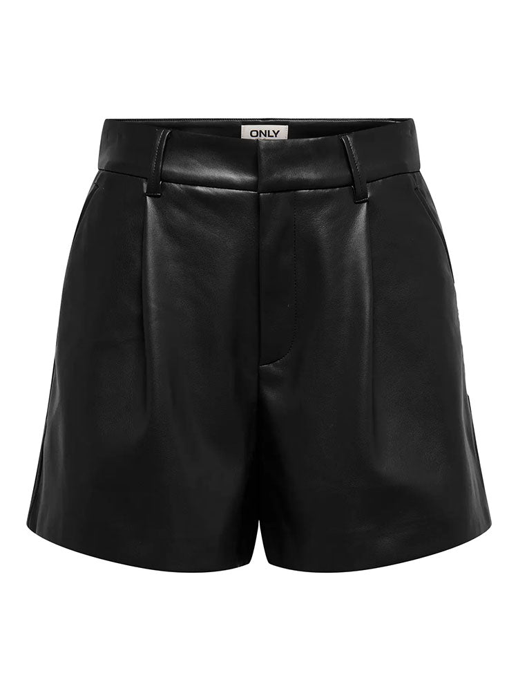 Onlsmooth High Waist Faux Leather Shorts-Black