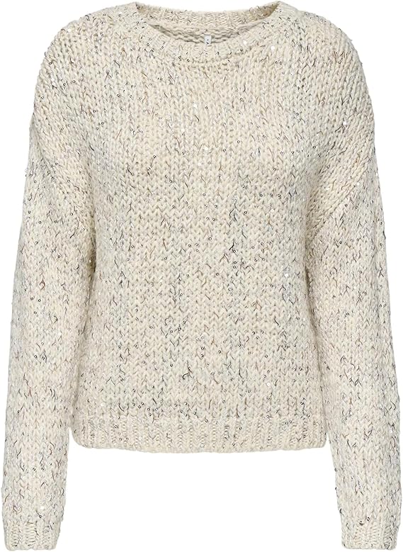 Onlwinter Cream Sequins Kint Sweater