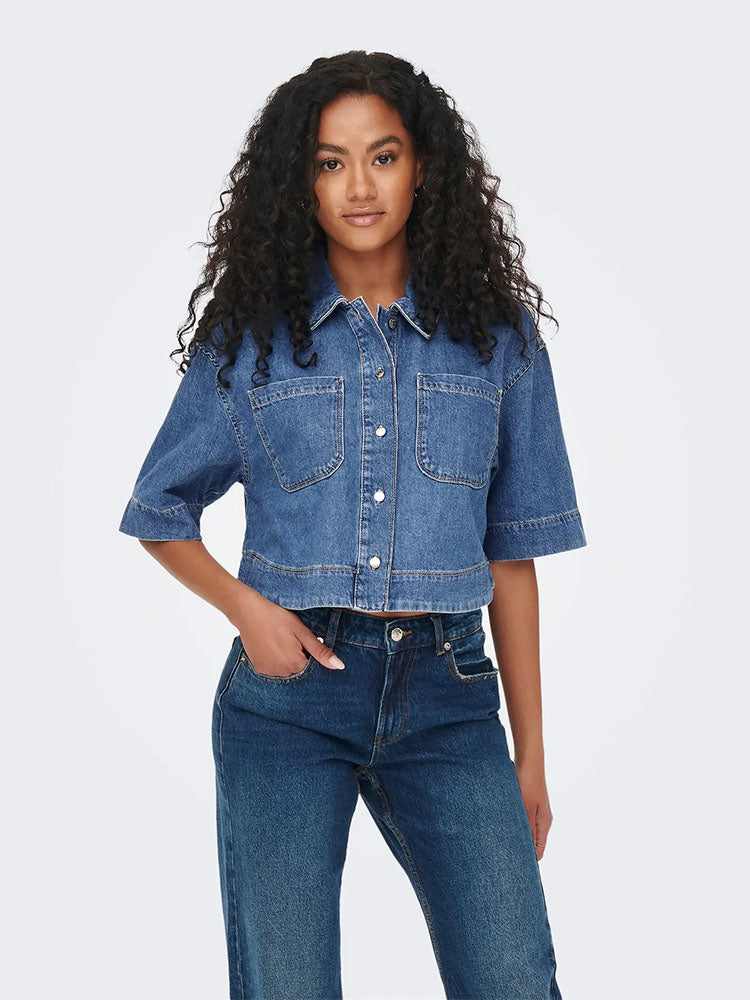 Onlcleo Short Denim Shirt-Medium Blue Denim